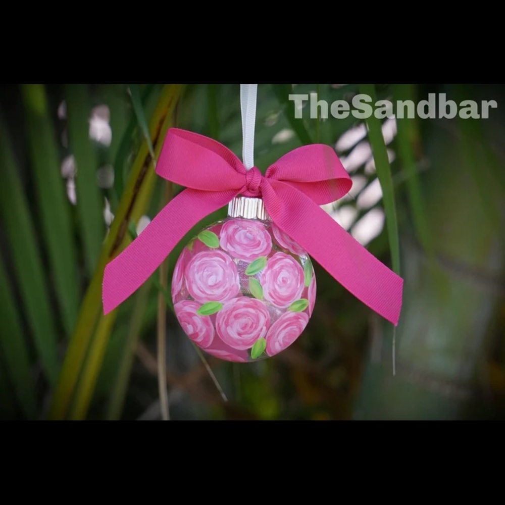 Rose Ornament, Pink Handpainted Floral Gift Shatterproof Ornament Preppy Flower